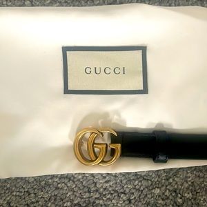 Authentic Gucci GG MARMONT THIN BELT -Black Leather belt size 90